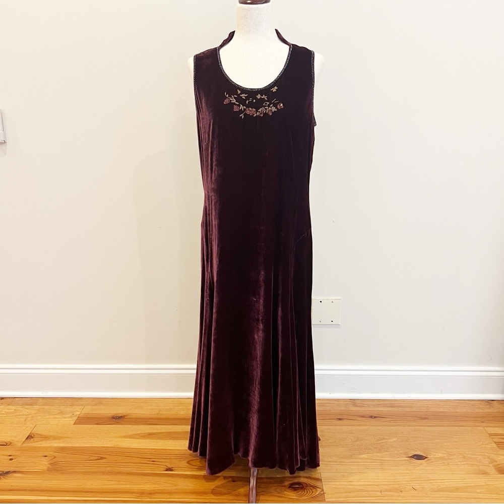 VTG April Cornell Dress Medium Velvet Silk Blend Embroidered Beaded Whimsical
